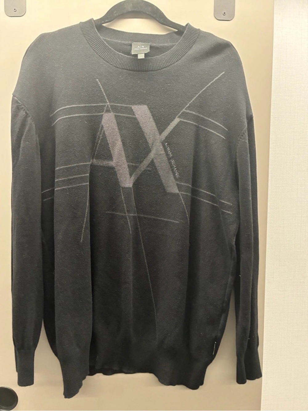 Armani Exchange Black Crewneck Sweater with Subtle Gray AX Logo